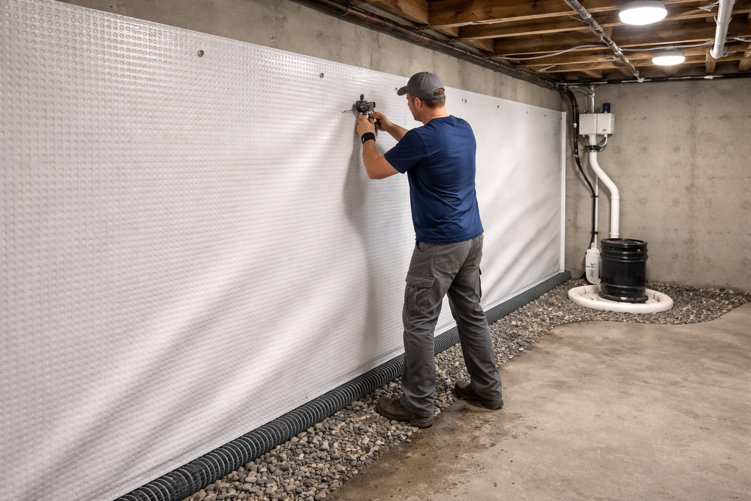 Basement Wall Waterproof Membrane Installation
