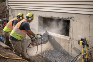 Crew Cutting Foundation Wall